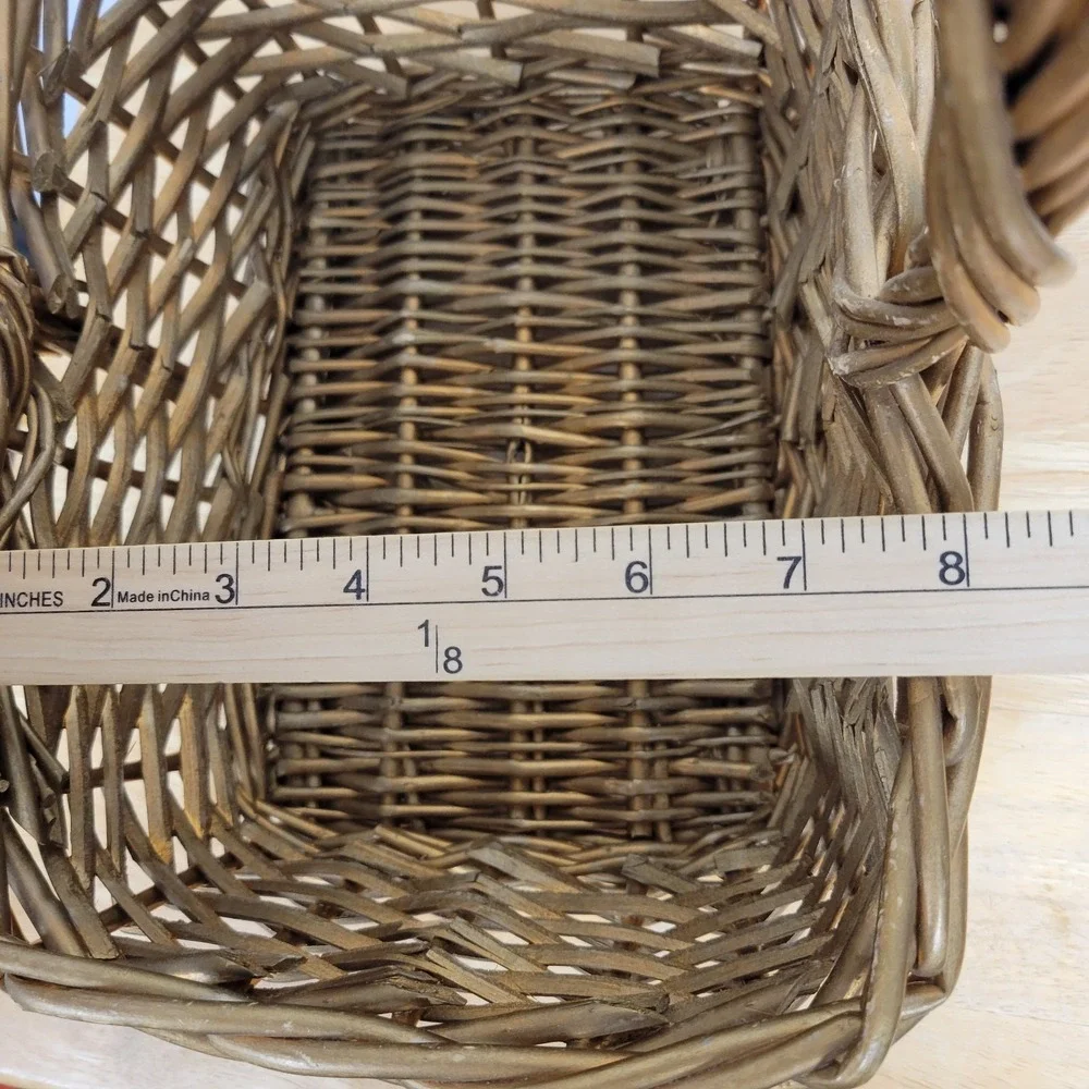 Gold Painted Wicker Flower Basket Vintage Gathering Woven Basket With Handle